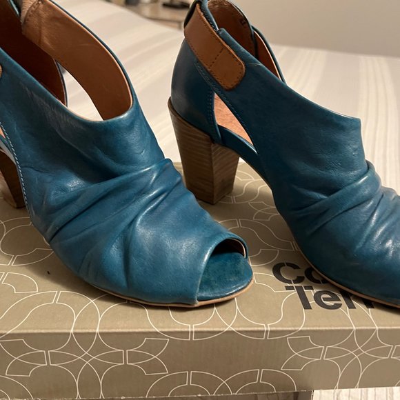 Coque Terra Slouchy Peep Toe Heel Size Size EU 38 Teal Blue Leather - Picture 2 of 4